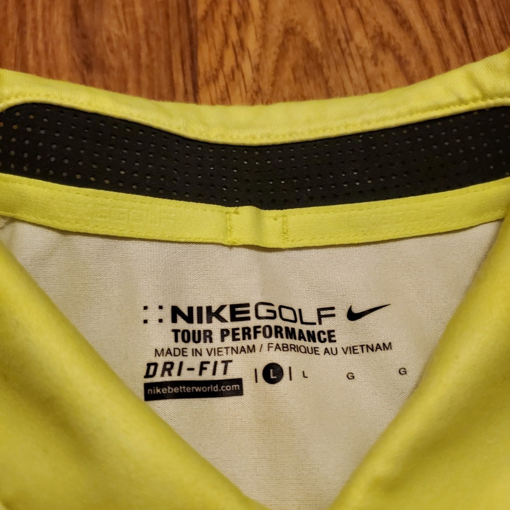 Nike Golf Shirt‎ Adult Large Yellow Dri Fit Tour Performance 2 Tone Polo - Picture 6 of 7